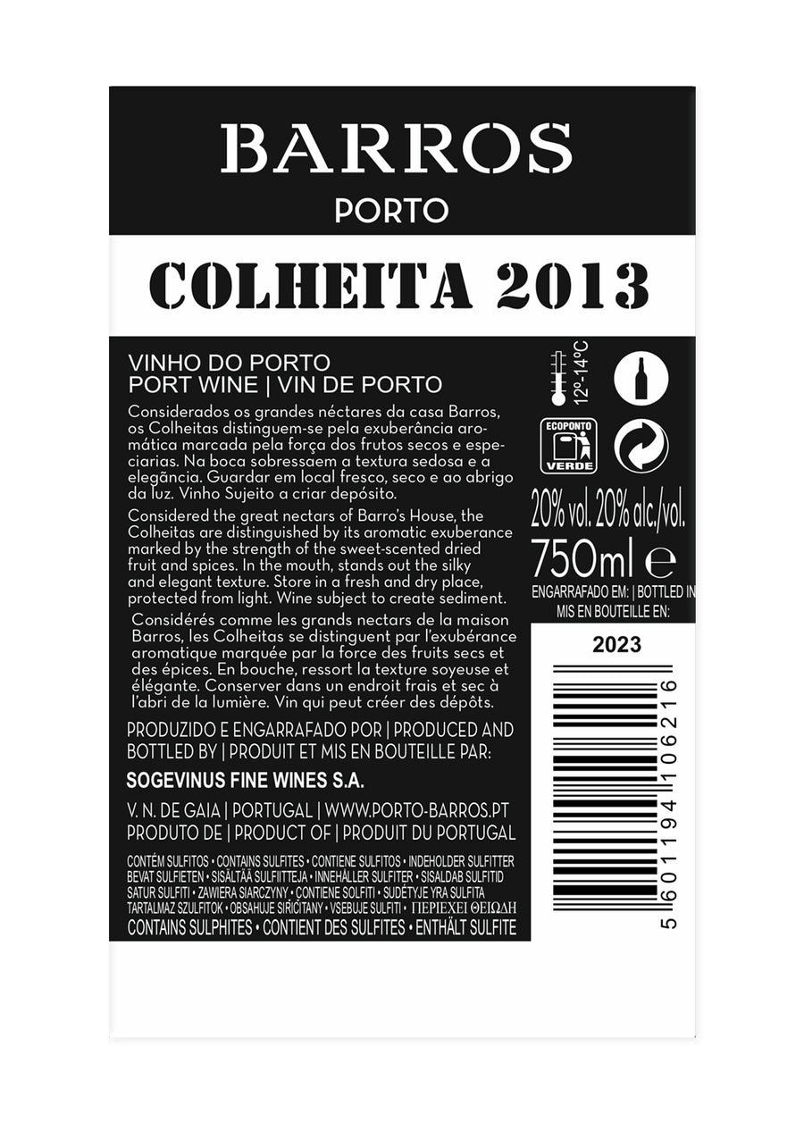 VINHO DO PORTO BARROS COLHEITA 2013 TAWNY