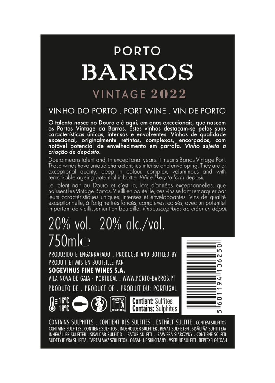 VINHO DO PORTO BARROS VINTAGE 2022