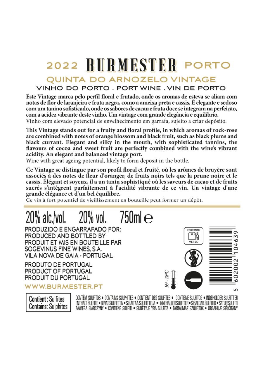 VINHO DO PORTO BURMESTER VINTAGE 2022