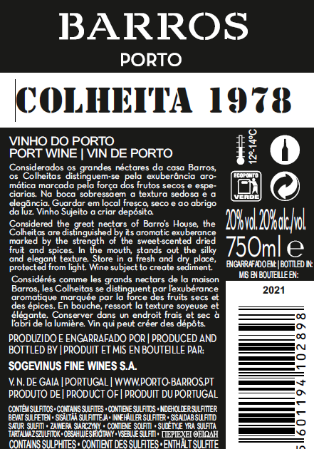 Vinho do Porto Barros Colheita 1978 Tawny