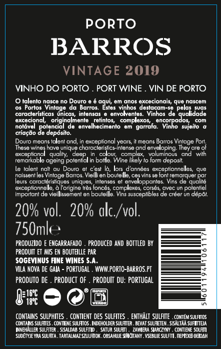 Vinho do Porto Barros Vintage 2019