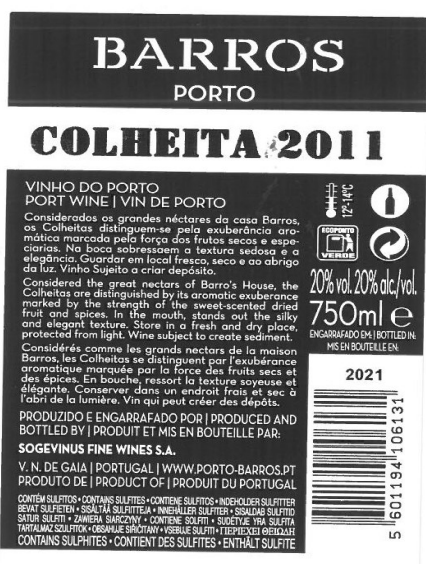 Vinho do Porto Barros Colheita 2011 Tawny