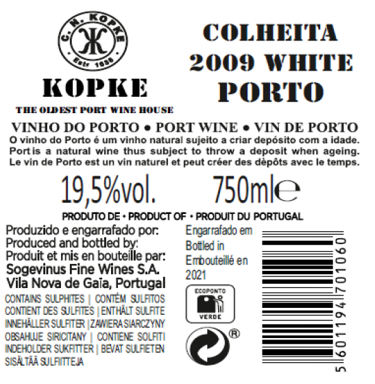 Vinho do Porto Kopke Colheita 2009 White 