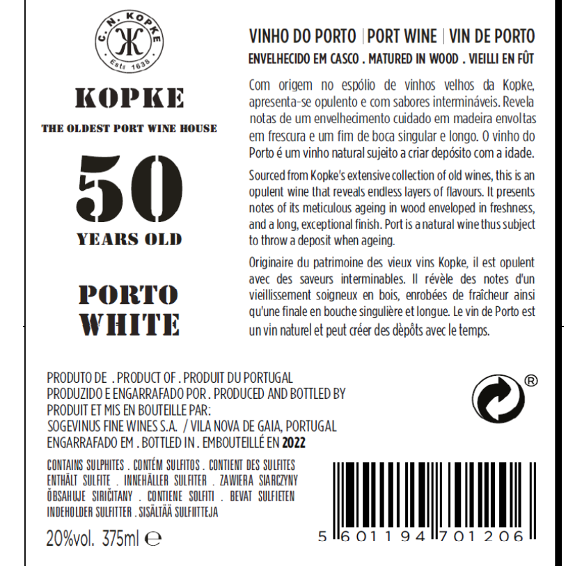 VINHO DO PORTO - KOPKE 50 ANOS WHITE (0,375L)